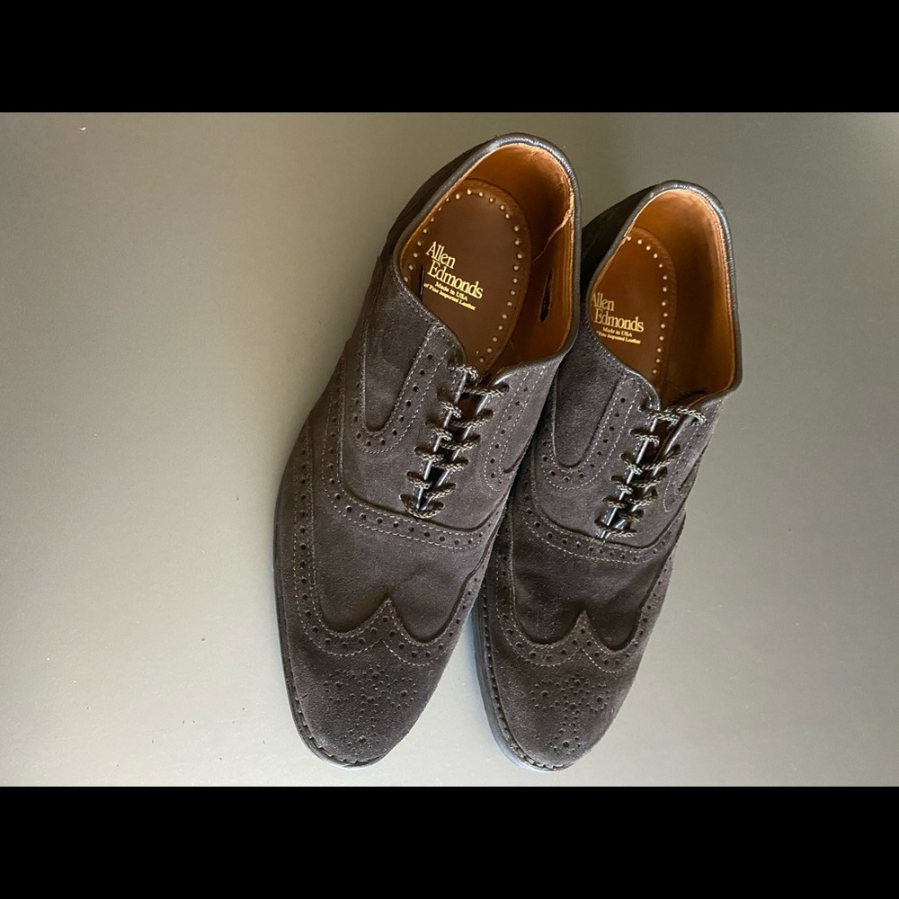 ALLEN EDMONDS QUINTON SUEDE WINGTIP BROWN LEATHER
